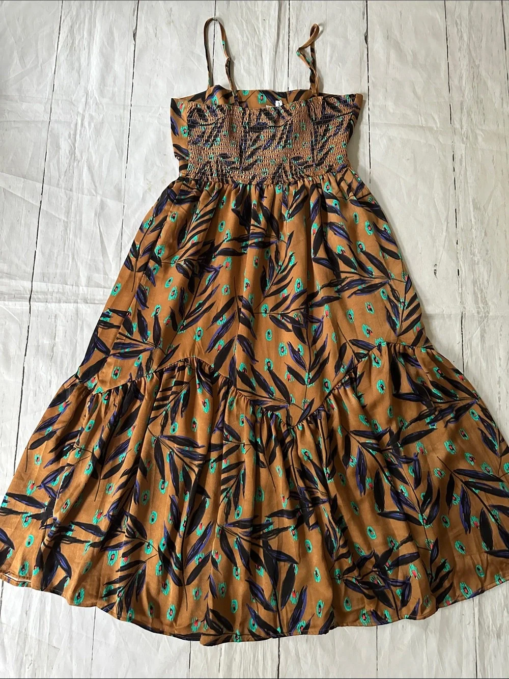 THML Brown Floral Print Spaghetti Strap Midi Dress medium - Picture 11 of 13